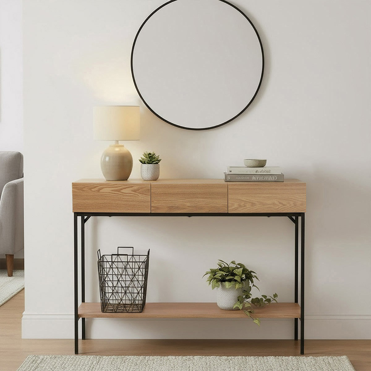 Tessa - 3 Drawer Console - Wood & Metal