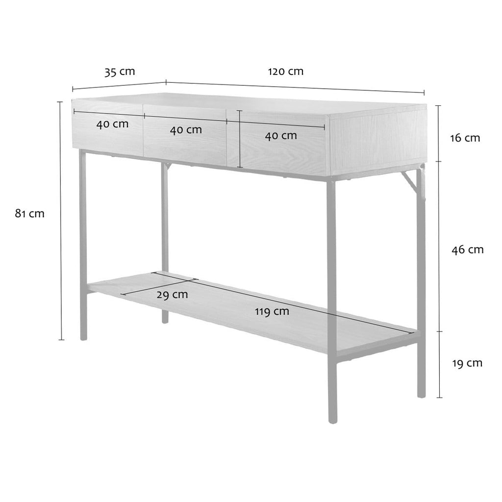 Tessa - 3 Drawer Console - Wood & Metal