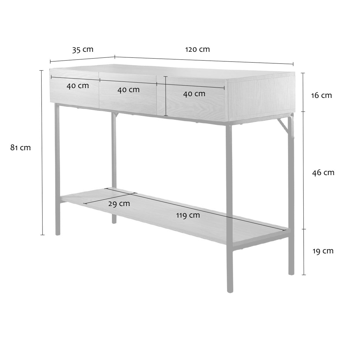 Tessa - 3 Drawer Console - Wood & Metal