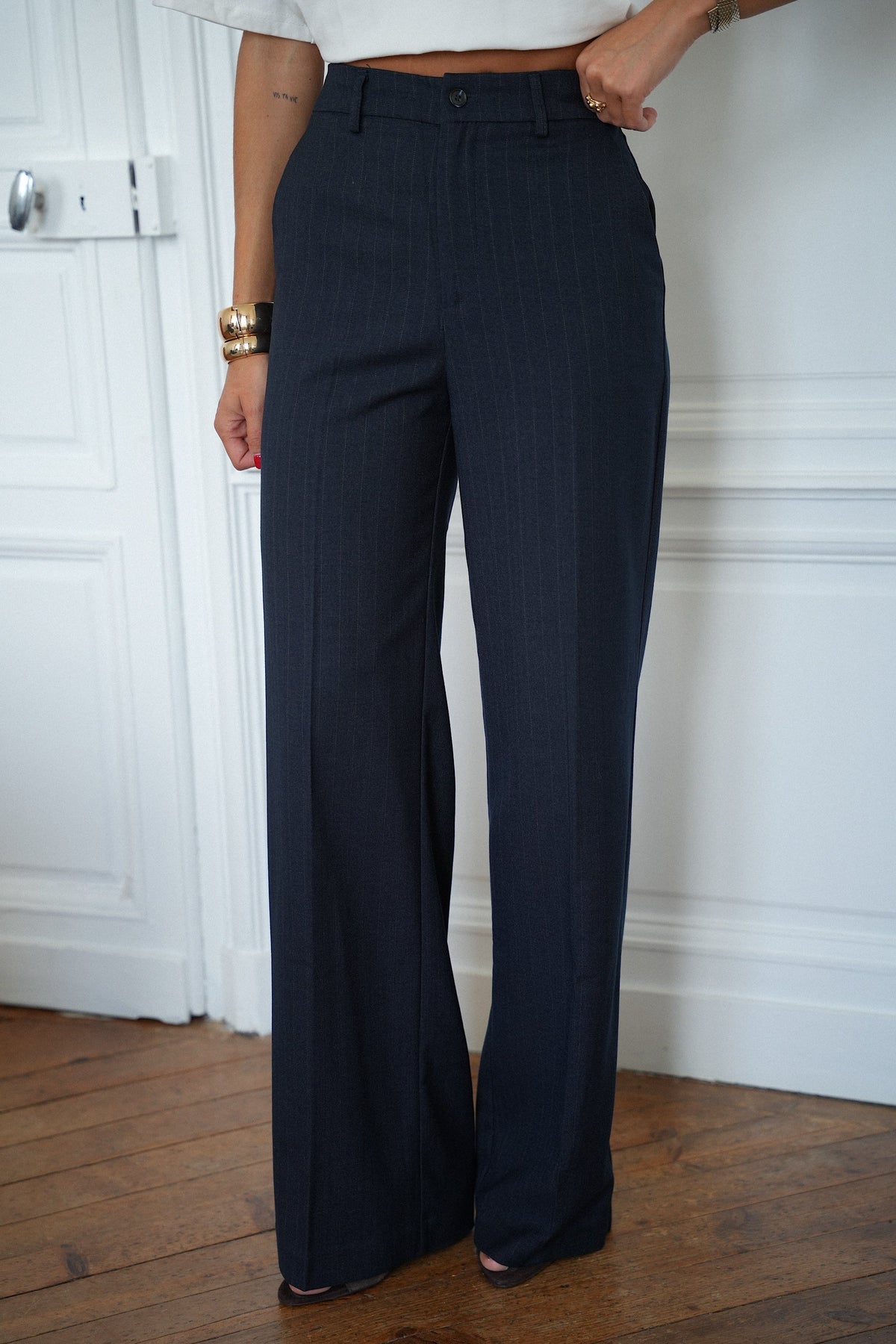 Fanny Striped Trousers - Navy