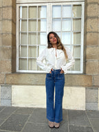 Ambre beige wide-collar blouse