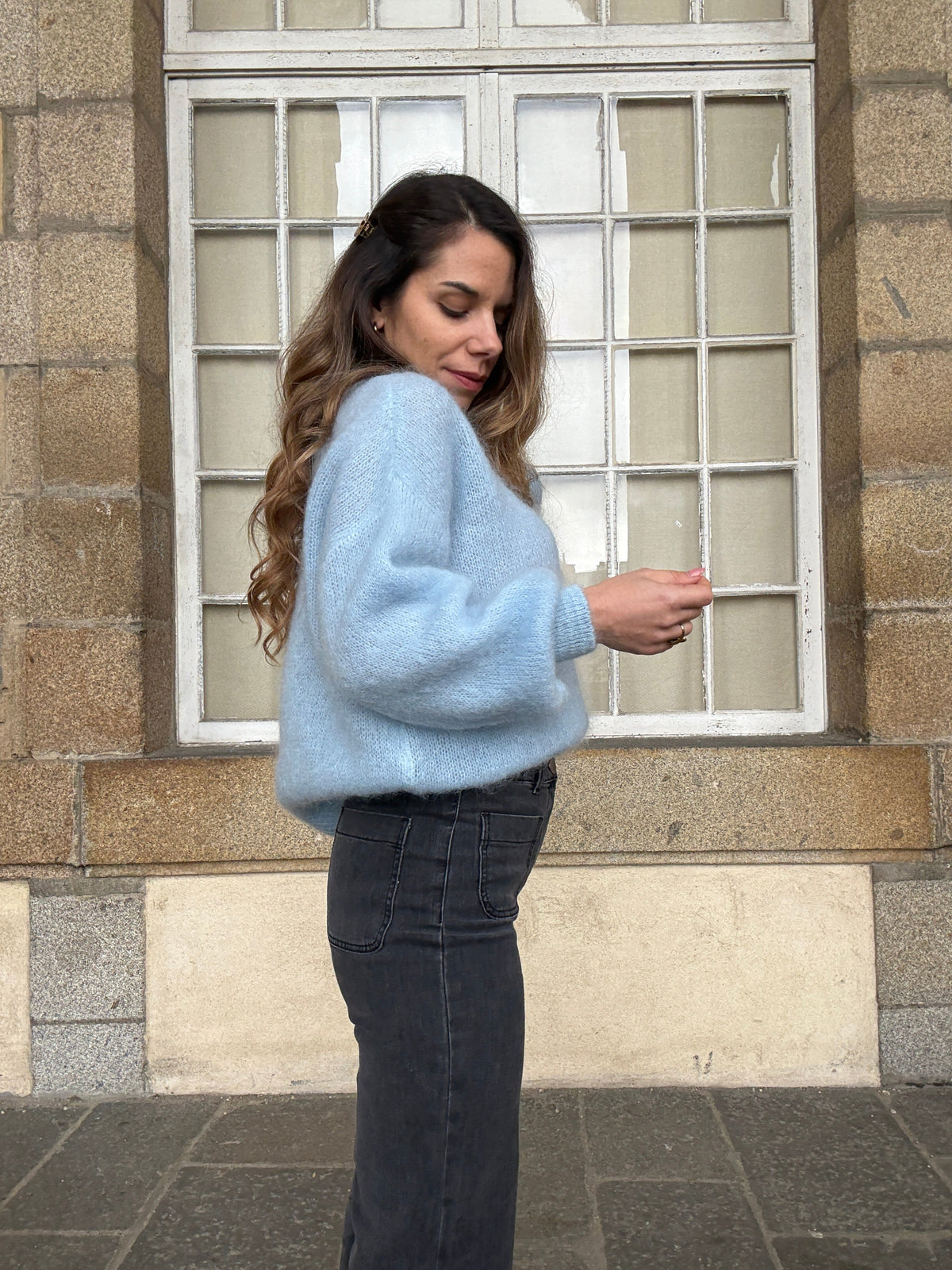 Gaia ice blue mohair and wool knit