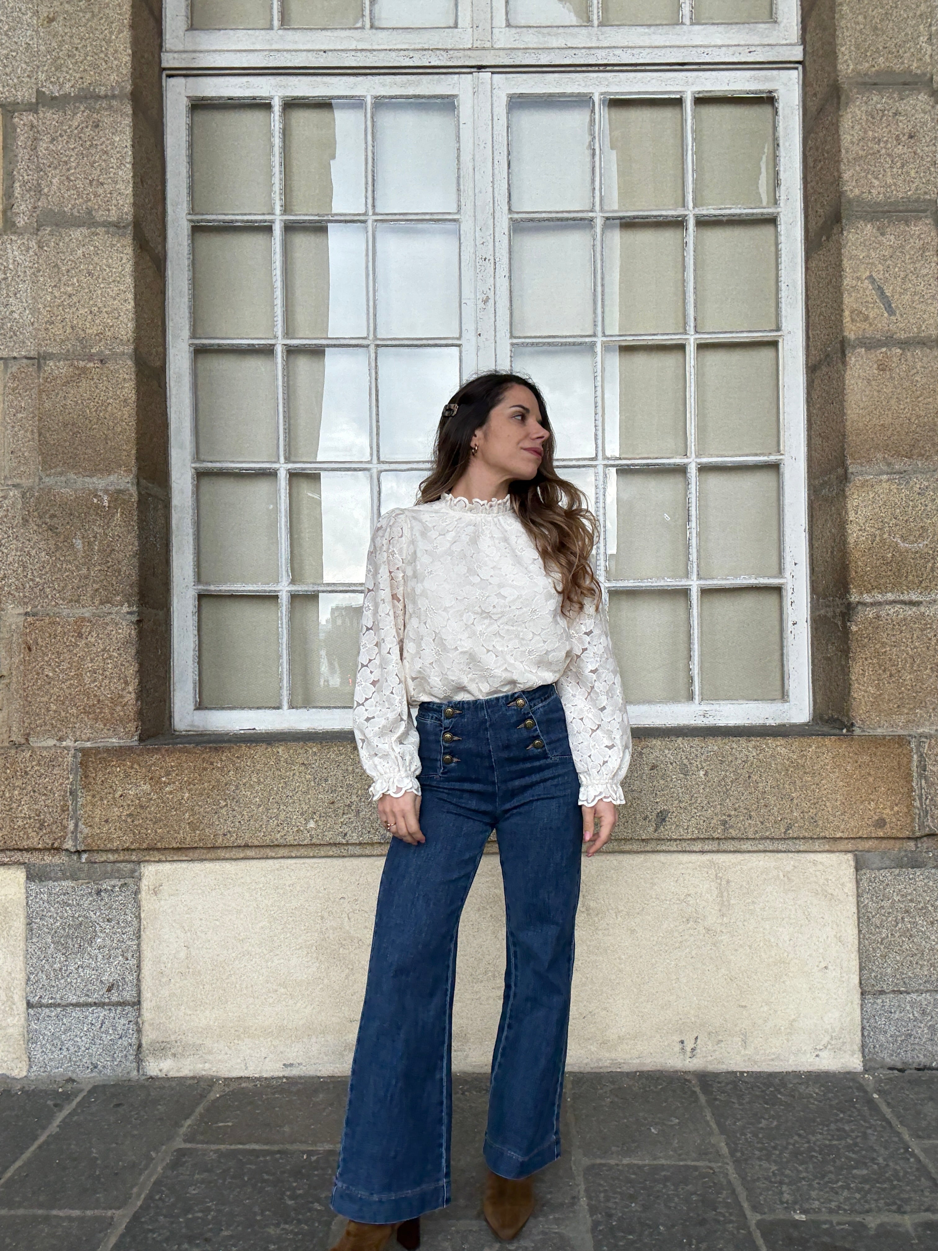 Blusa Alma Crudo De Encaje