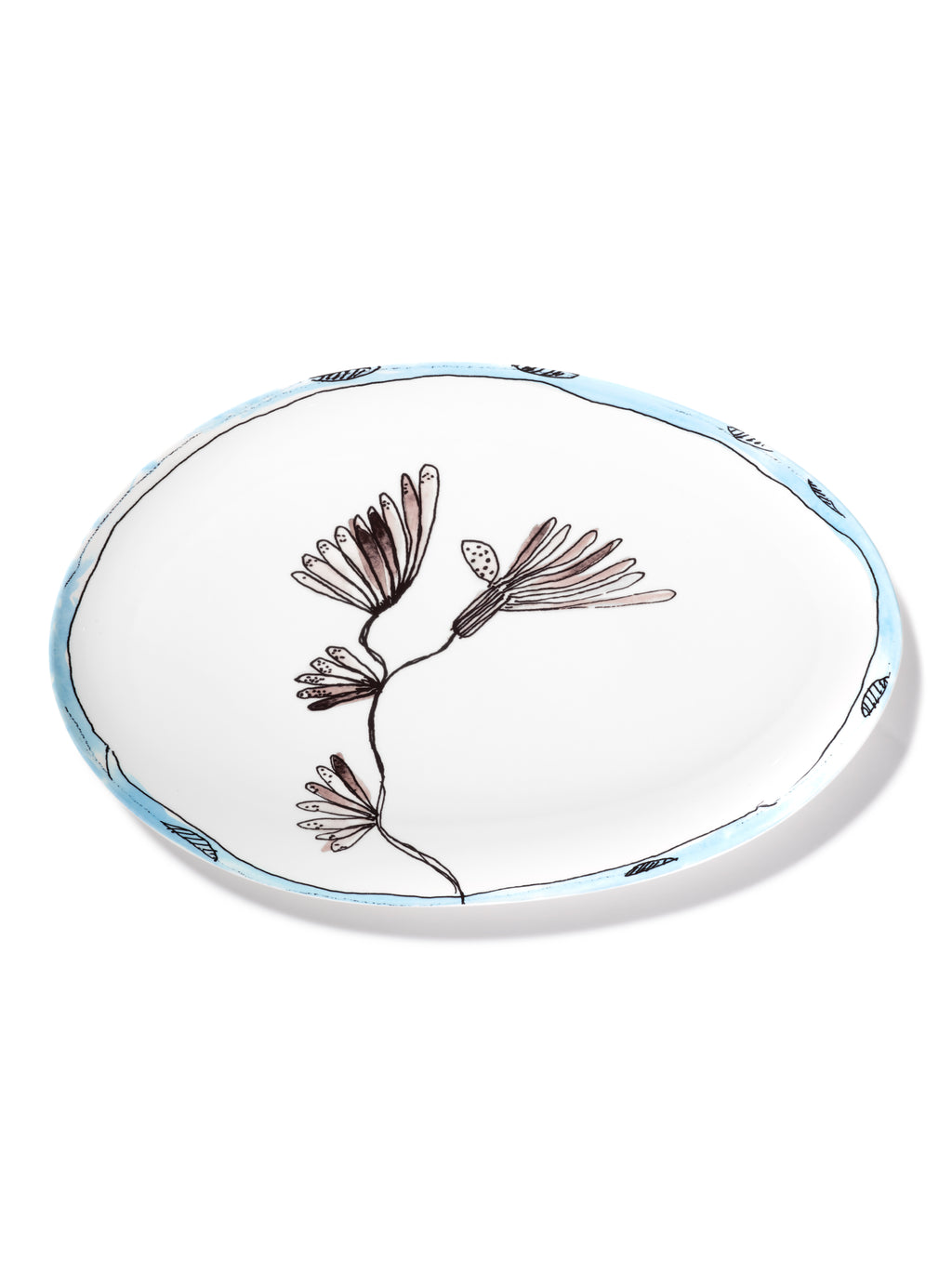 Midnight Flowers - Assiette Ovale °2 - L - Porcelaine Bone China - Camelia Aubergine