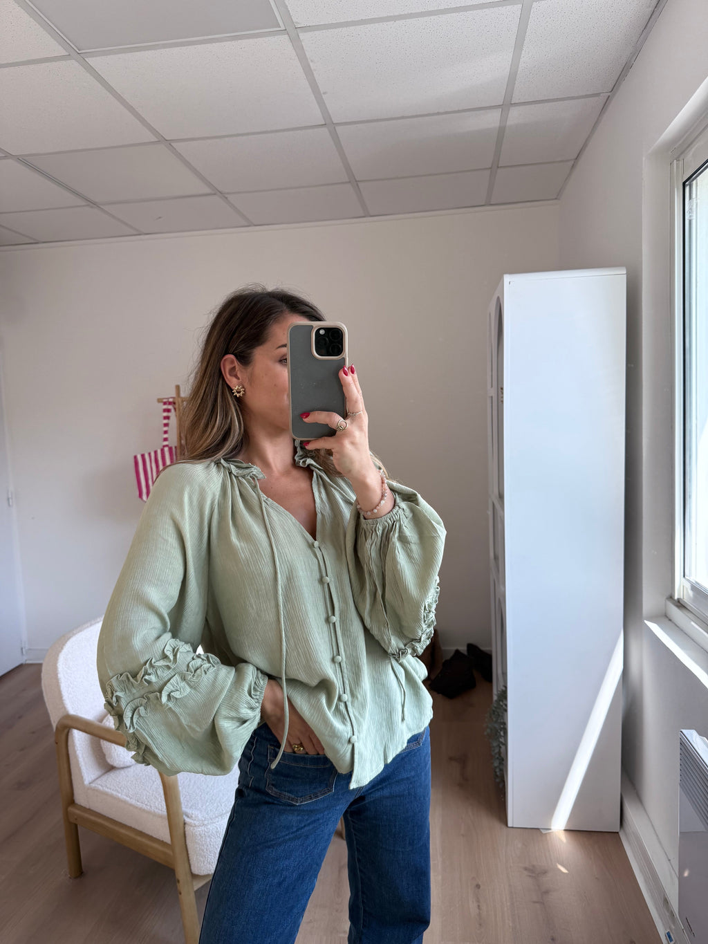 Blouse Esmée À Volants Vert Menthe