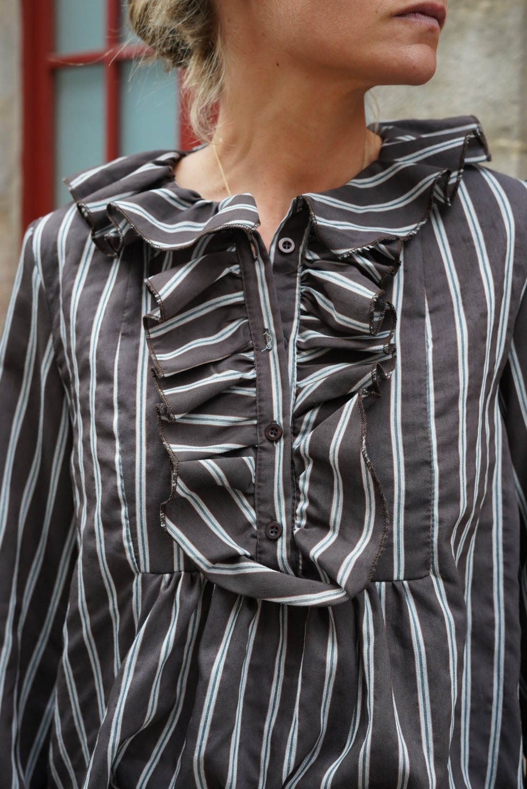 Olympe Chocolate Stripe Blouse