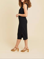 Robe Corbeille Sans Manches Ceinturée Noir - Femme