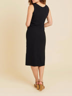 Robe Corbeille Sans Manches Ceinturée Noir - Femme