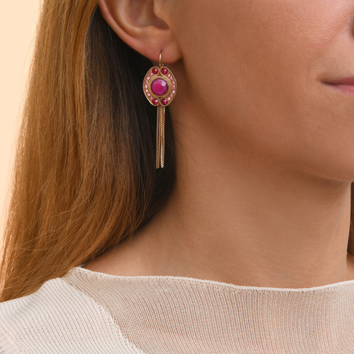 Circus Chain Sleeper Earrings - Fuchsia Pink