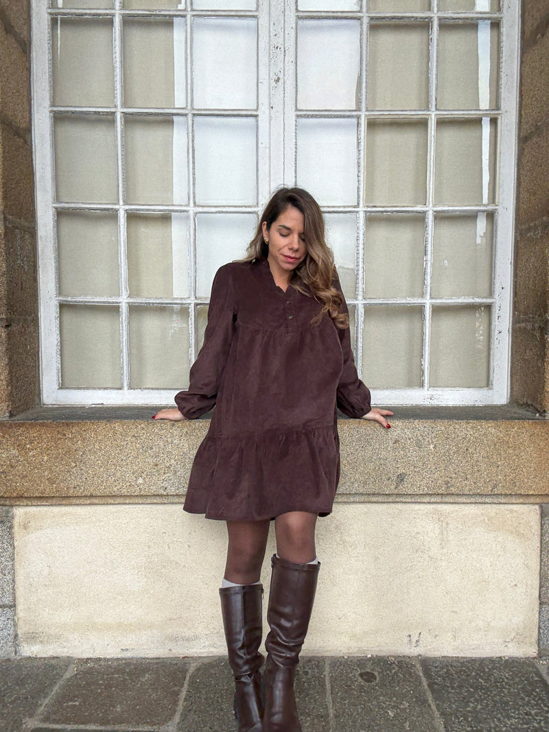 Robe En Velours Hortense Chocolat