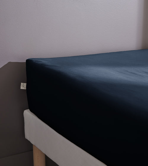 Drap Housse Percale Unie - 100% Coton - Bally - Bleu Nuit