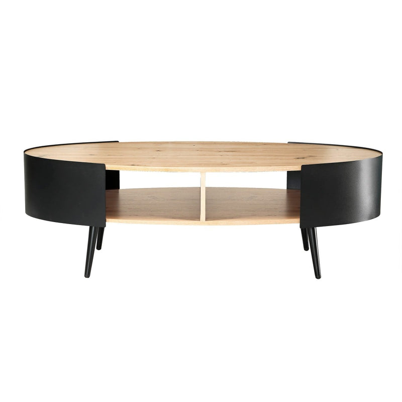 Eklo - Table Basse Ovale Avec Flancs En Métal Noir - Bois Clair