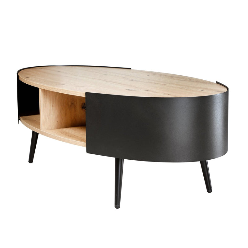 Eklo - Table Basse Ovale Avec Flancs En Métal Noir - Bois Clair