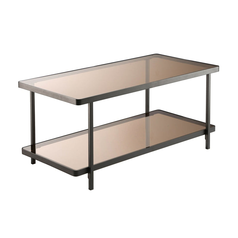 Ora - Table Basse En Métal Noir Et Plateaux En Verre Fumé - Noir