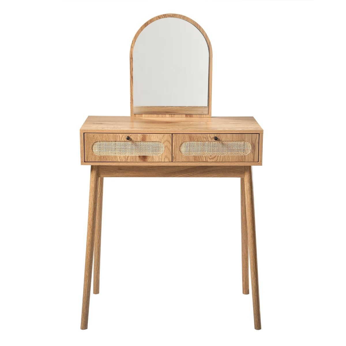 Alia - Dressing Table With Mirror And 2 Rattan Front Drawers - Light Wood