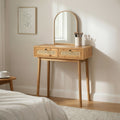 Alia - Dressing Table With Mirror And 2 Rattan Front Drawers - Light Wood