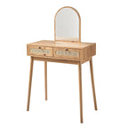 Alia - Dressing Table With Mirror And 2 Rattan Front Drawers - Light Wood