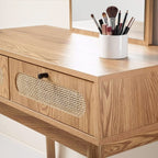 Alia - Dressing Table With Mirror And 2 Rattan Front Drawers - Light Wood