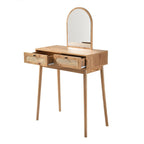 Alia - Dressing Table With Mirror And 2 Rattan Front Drawers - Light Wood