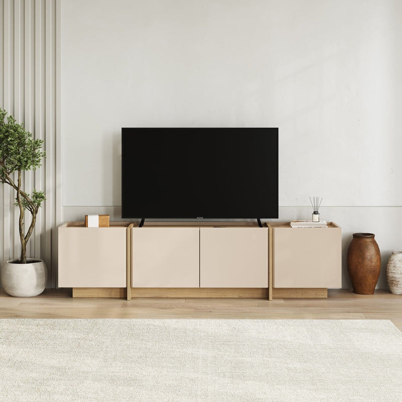 Onyx - Meuble Tv 4 Portes Décor Cachemire Et Chêne - Beige