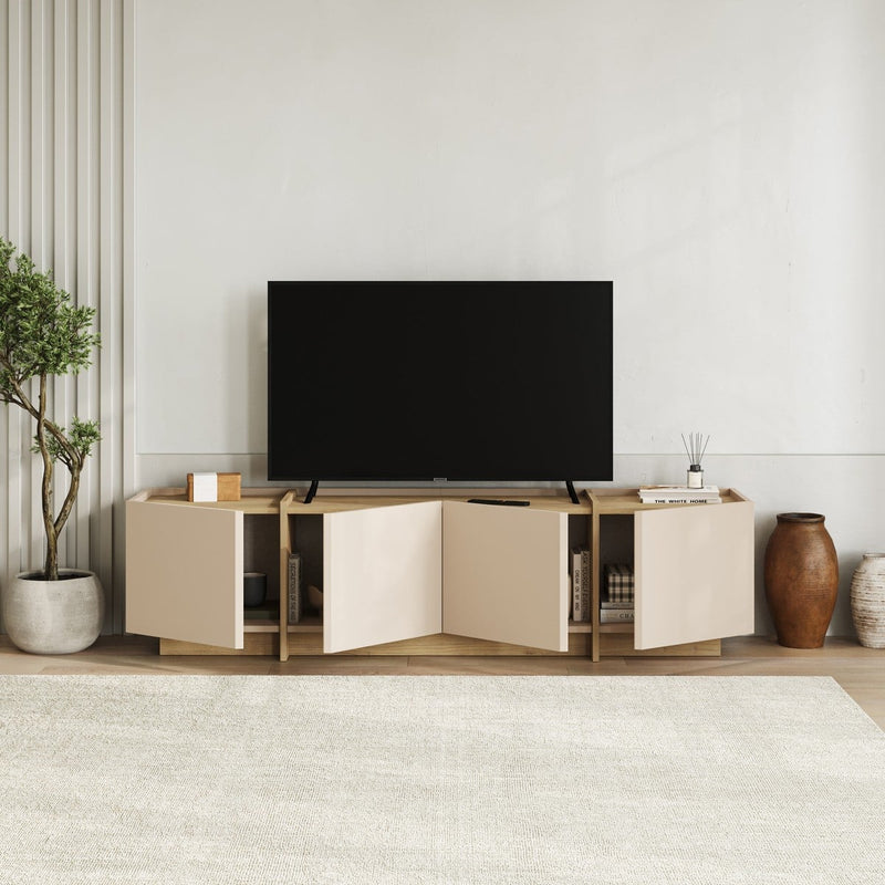 Onyx - Meuble Tv 4 Portes Décor Cachemire Et Chêne - Beige