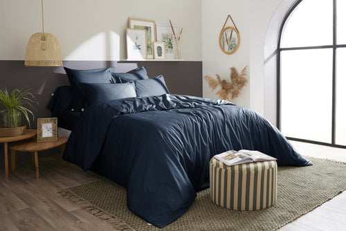 Housse De Couette Percale Unie - 100% Coton - Bally - Bleu Nuit