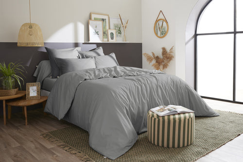 Housse De Couette Percale Unie - 100% Coton - Bally - Galet