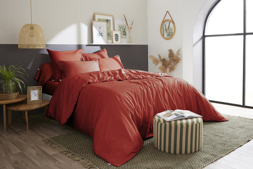 Housse De Couette Percale Unie - 100% Coton - Bally - Terre De Sienne