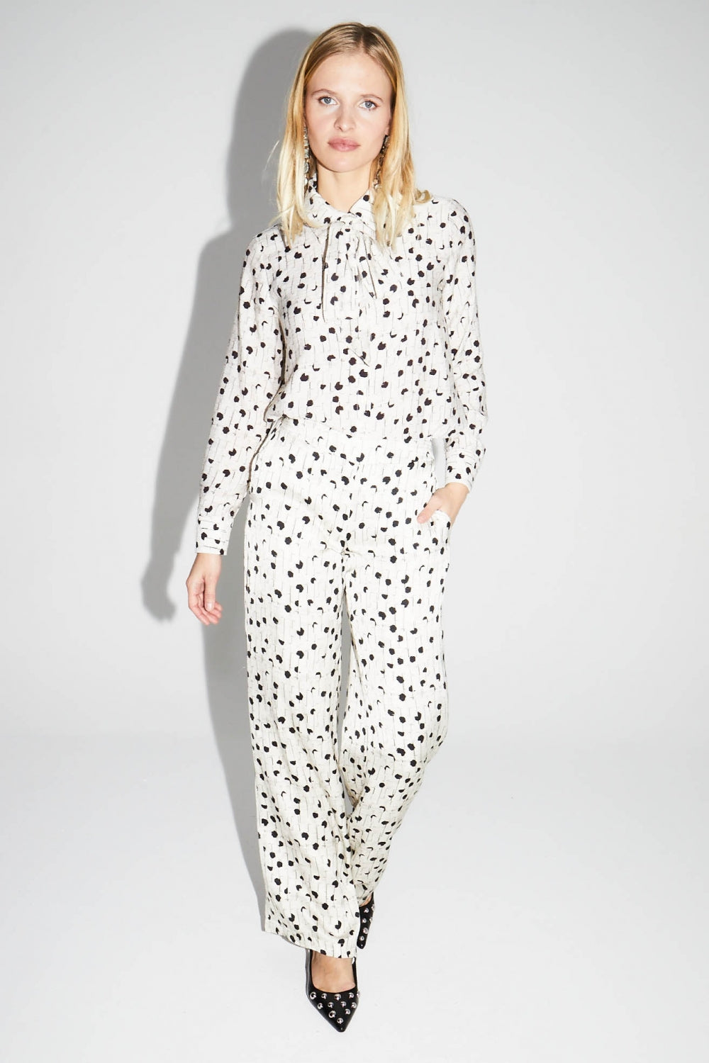 Pantalon Charlie Print Pois Graphique Fabriqué En Italie