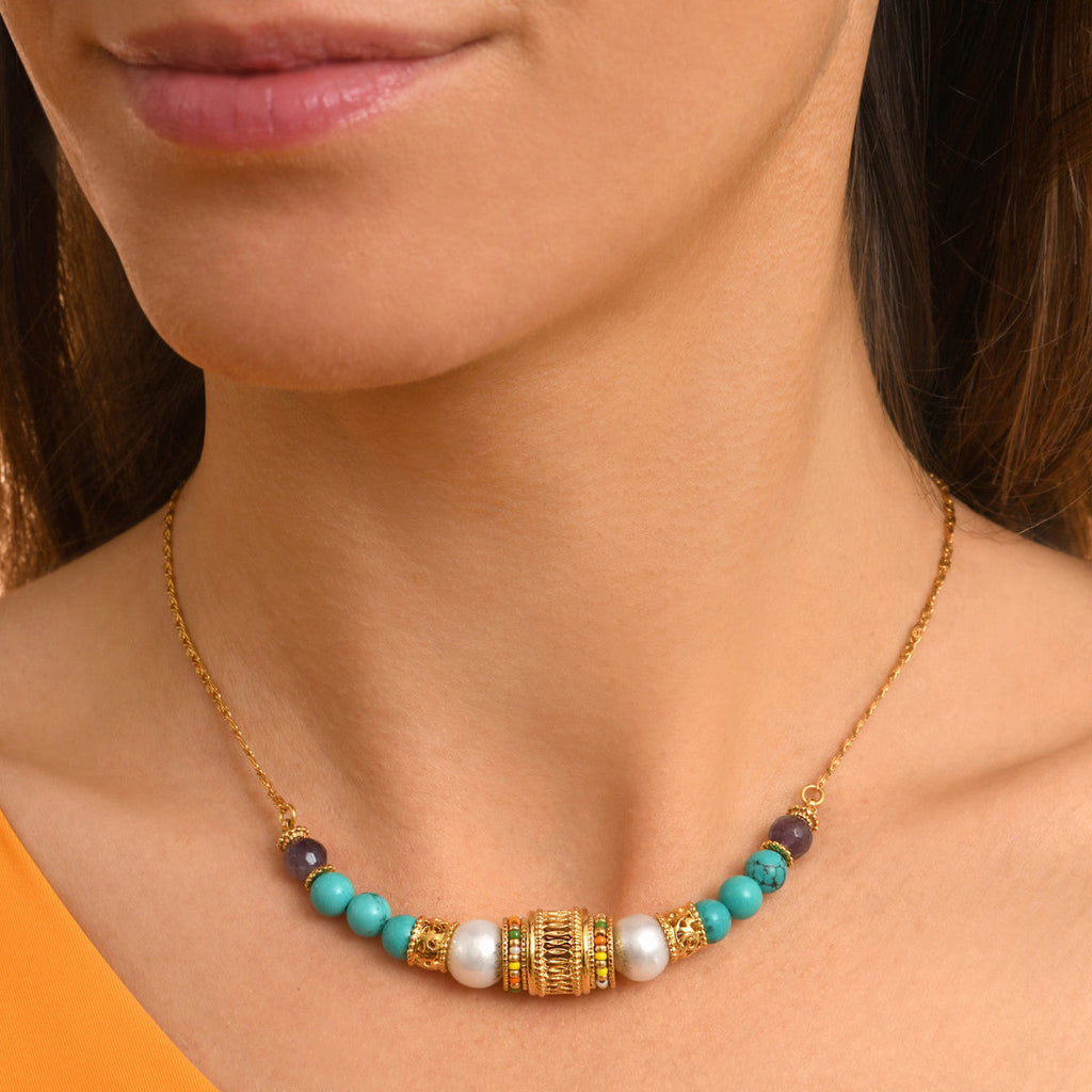 Collar De Cadena Ajustable Tiki - Turquesa