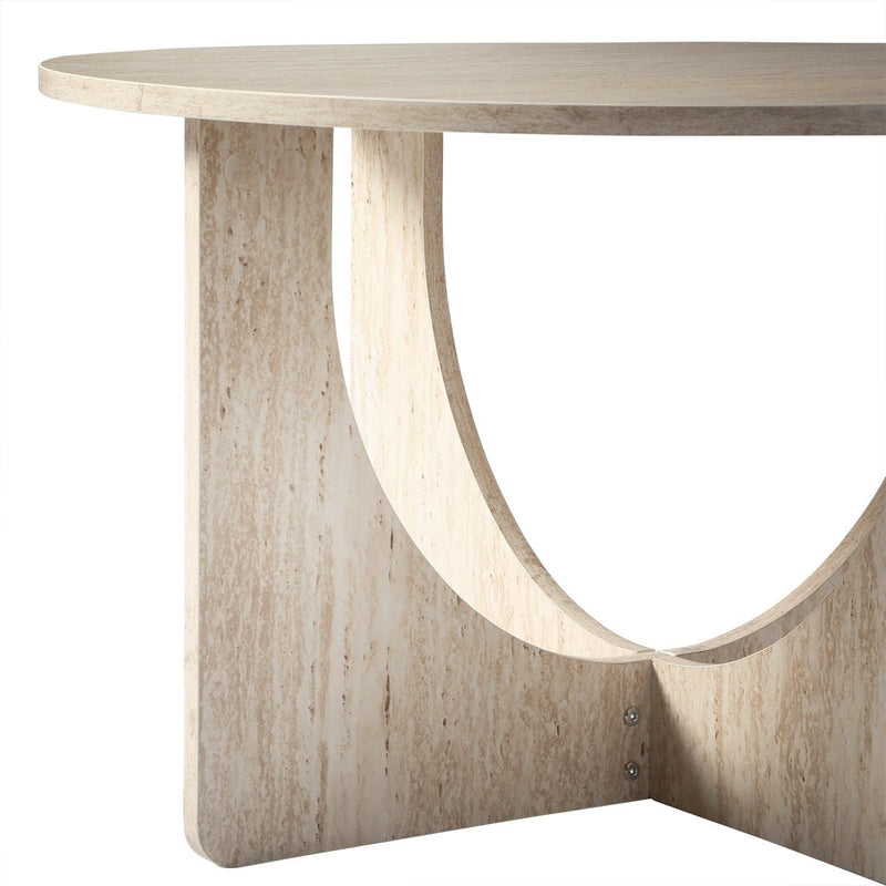 Marta - Table Basse Ronde Décor Travertin - Beige