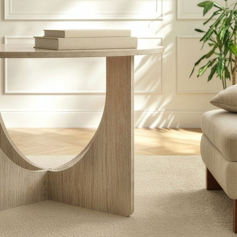 Marta - Table Basse Ronde Décor Travertin - Beige