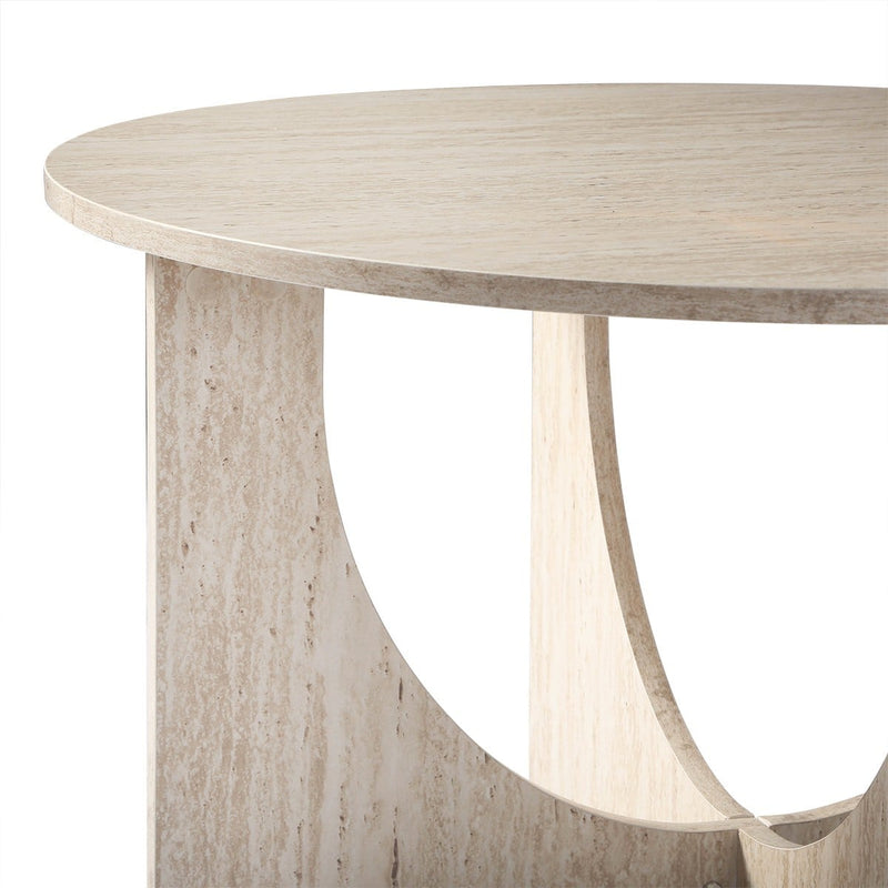 Marta - Table Basse Ronde Décor Travertin - Beige