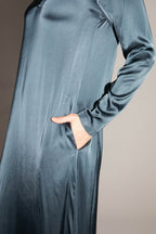 Maxi Dress Satin Viscose Stretch Bleu Atlantique Fabriquée En Italie