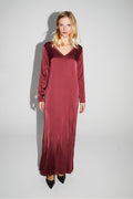 Maxi Dress Satin Viscose Stretch Bordeaux Fabriquée En Italie