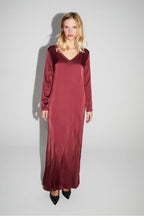 Maxi Dress Satin Viscose Stretch Bordeaux Fabriquée En Italie
