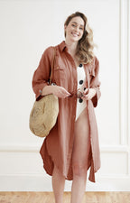 Gaïa - Tunique Chemise - Double Gaze De Coton Unie - Terracotta