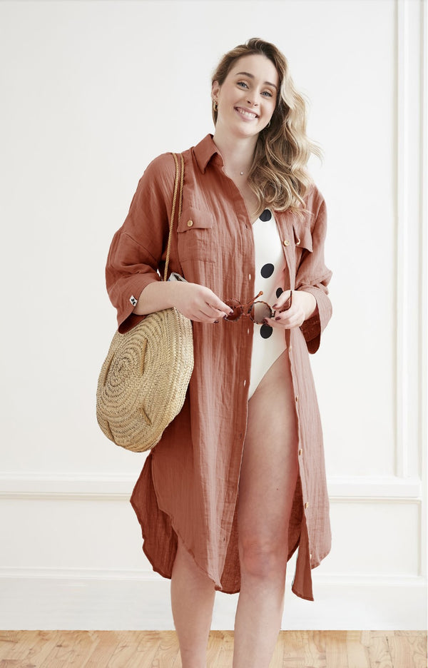 Gaïa - Tunique Chemise - Double Gaze De Coton Unie - Terracotta