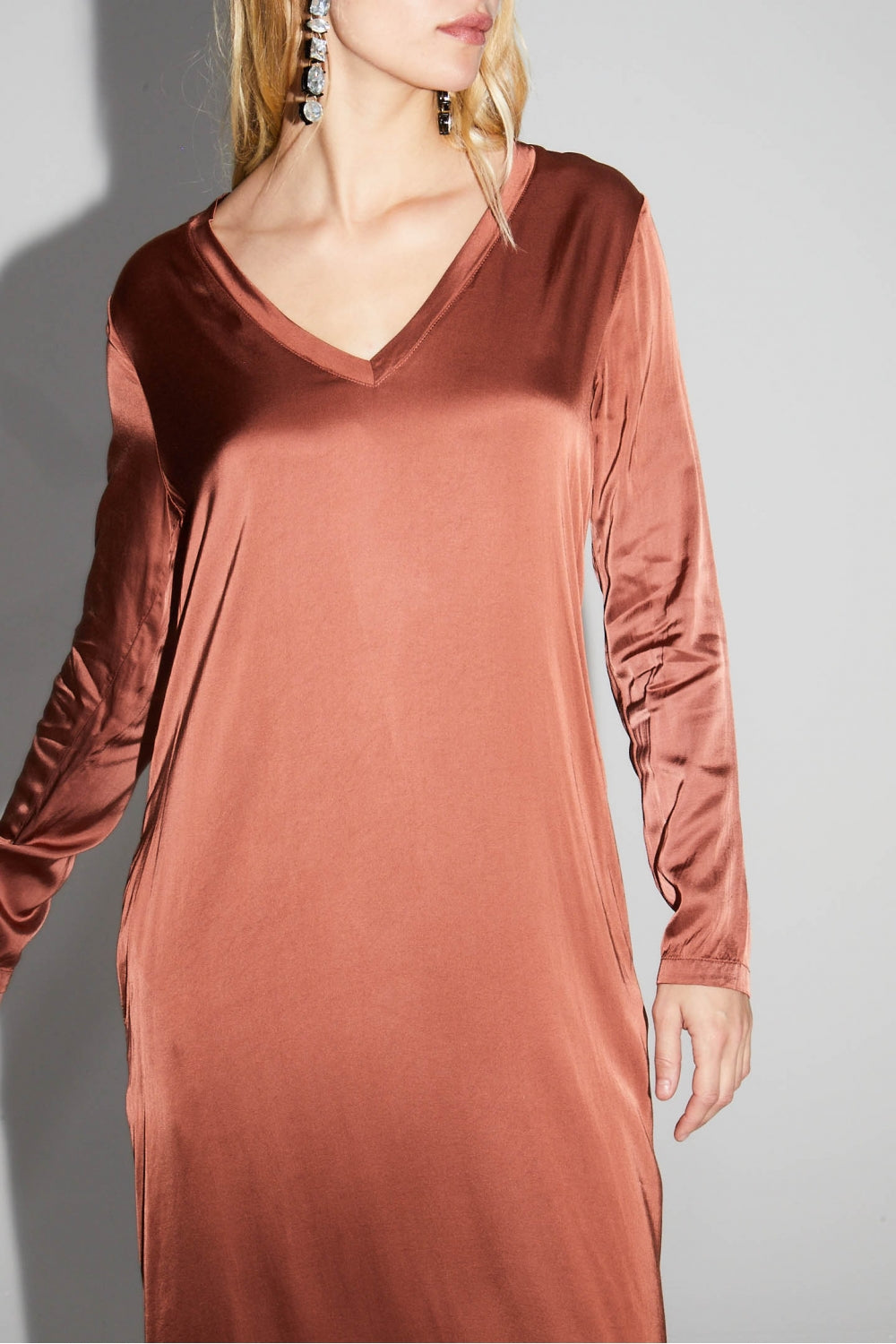 Maxi Dress Satin Viscose Cognac