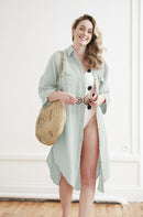 Tunique Chemise - Double Gaze De Coton Unie - Gaïa - Eucalyptus