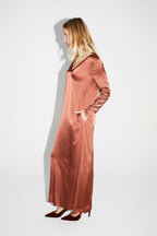 Maxi Dress Satin Viscose Cognac