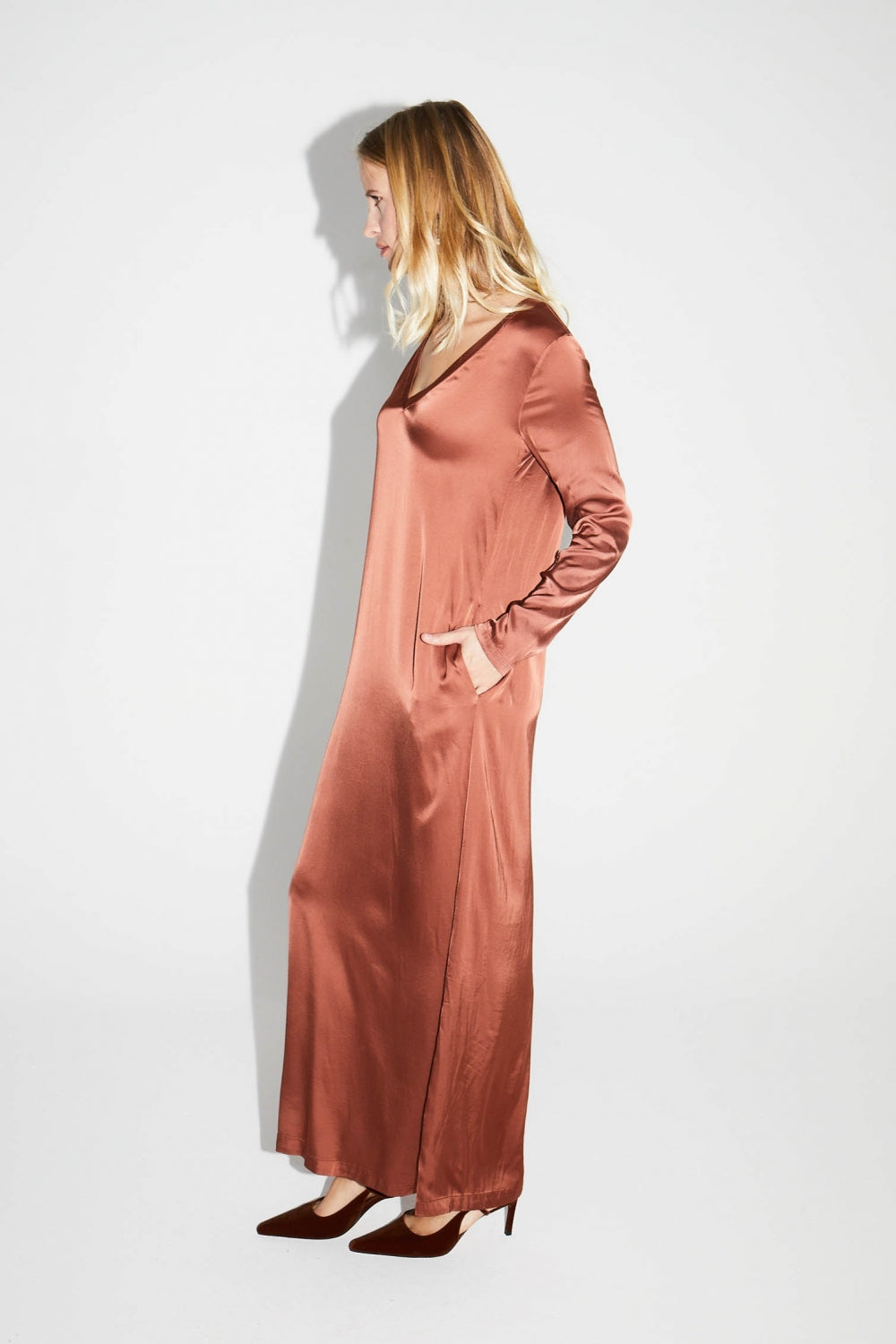 Maxi Dress Satin Viscose Cognac