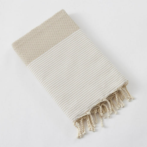 Fouta Avec Franges - Coton Tissé Teint - Marin - Ficelle