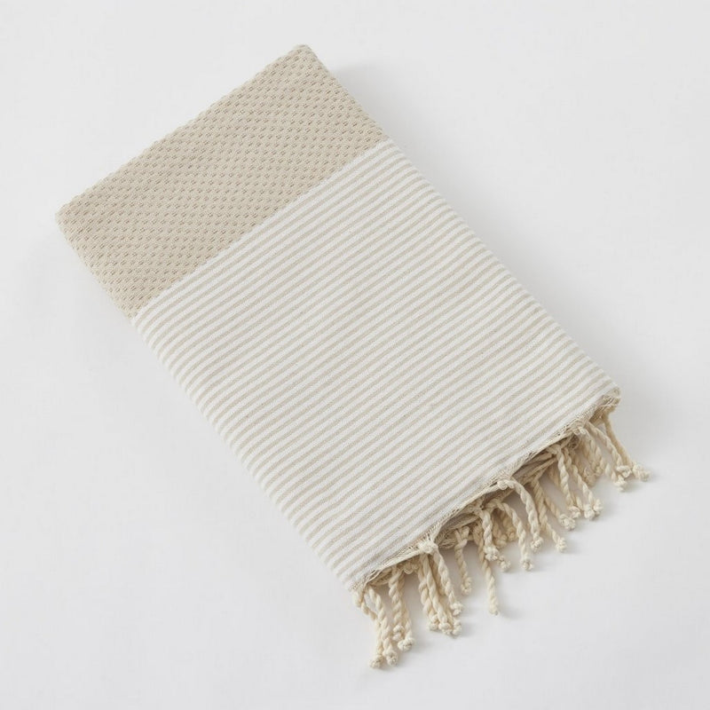 Fouta Avec Franges - Coton Tissé Teint - Marin - Ficelle