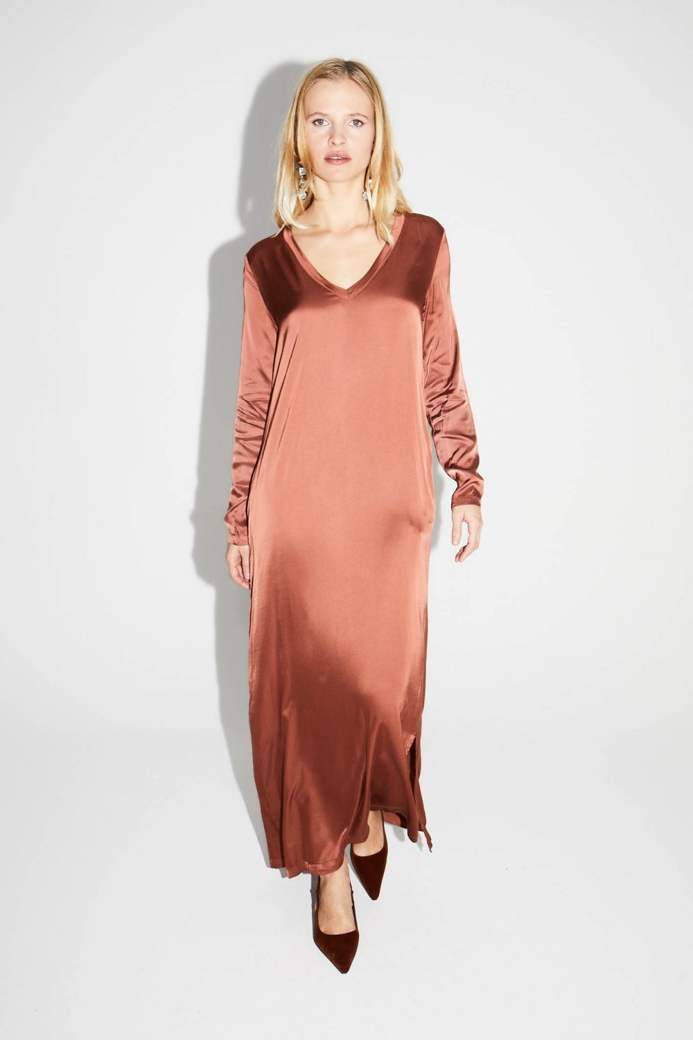 Maxi Dress Satin Viscose Cognac
