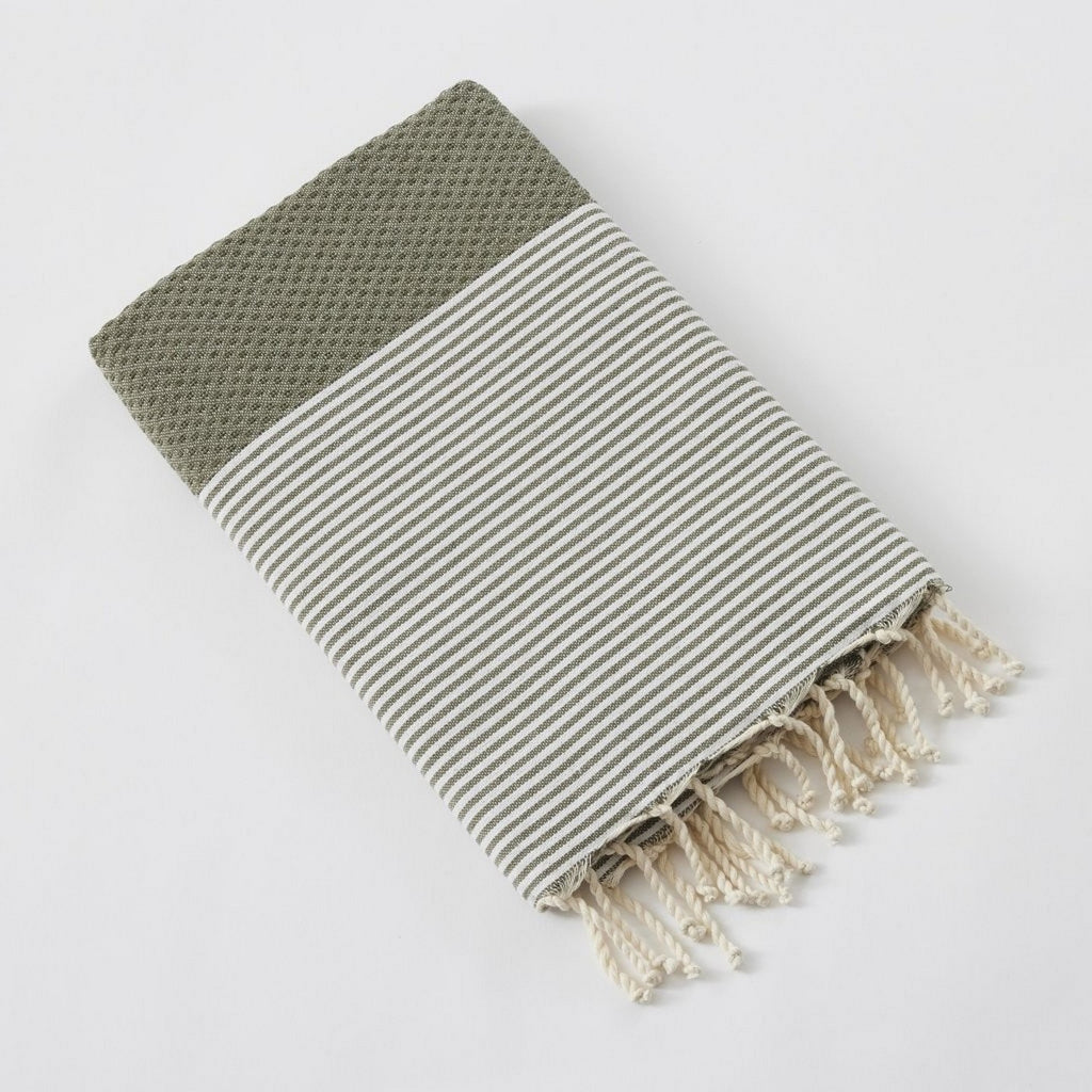 Marin - Fouta Avec Franges - Coton Tissé Teint - Nénuphar