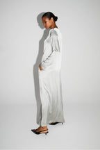 Maxi Dress Viscose Satin Stretc Silver Fabriquée En Italie