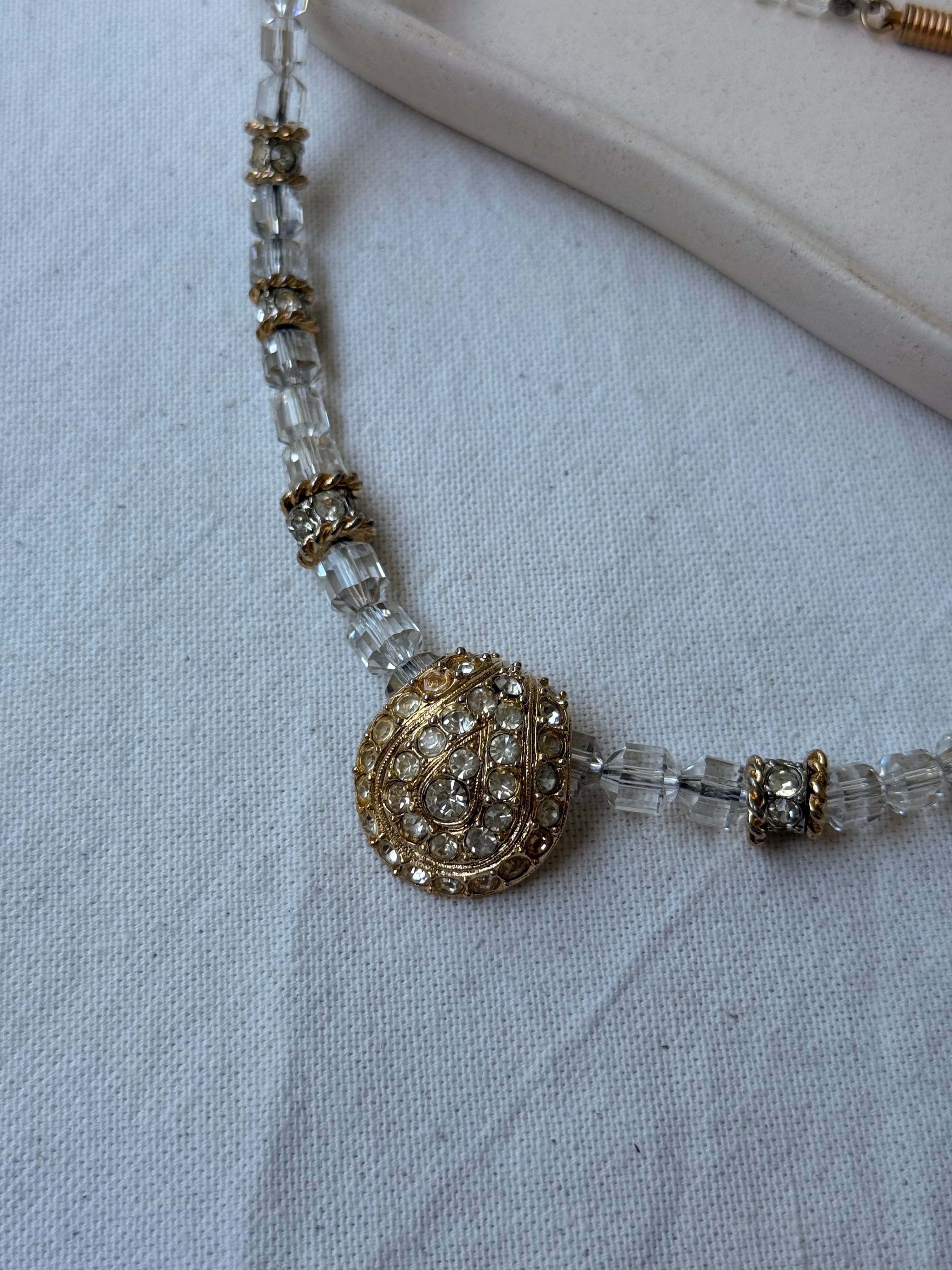 Orena Vintage Necklace - Faceted Crystal Beads and Pavé Pendant