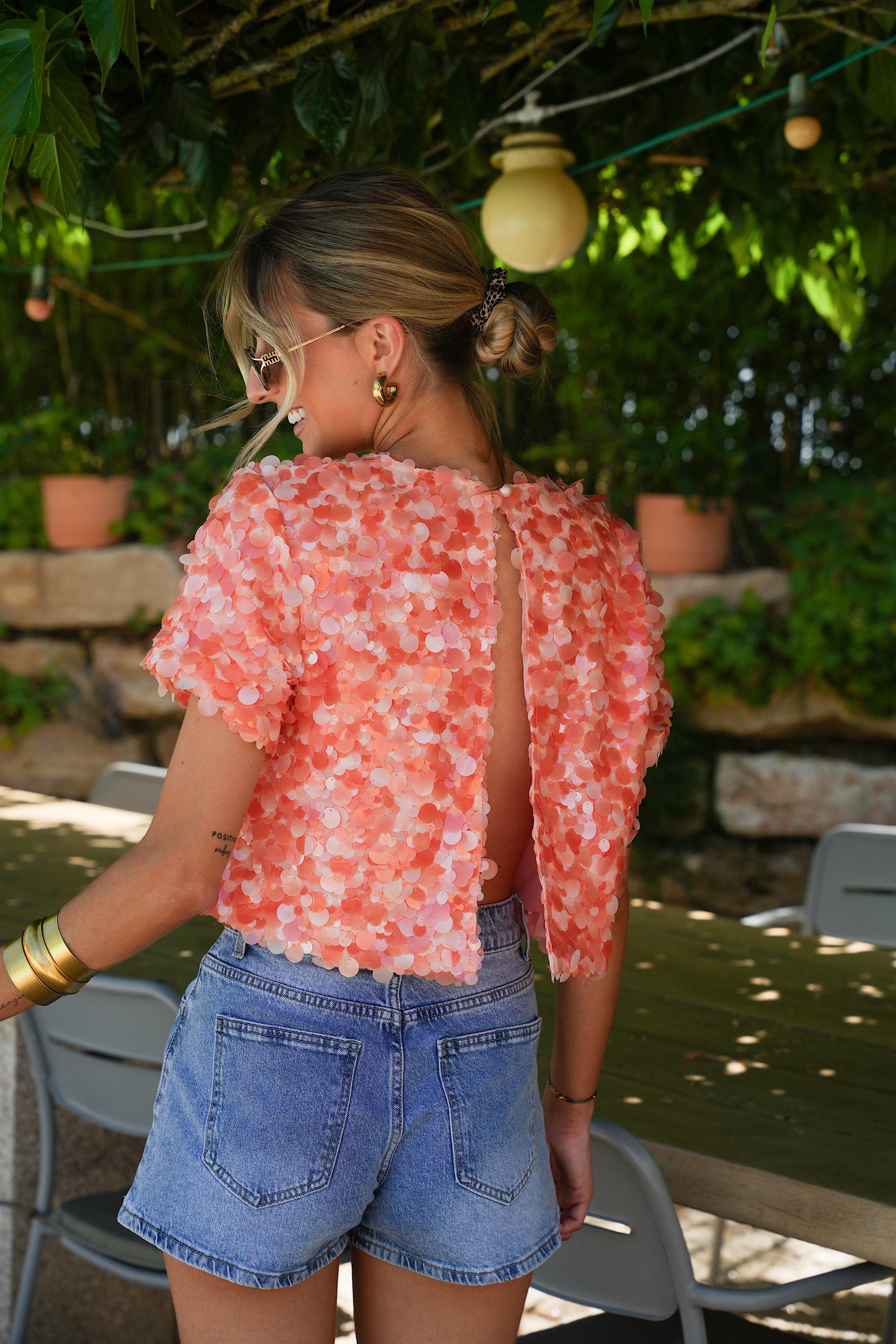 Blouse À Sequins Liza - Orange