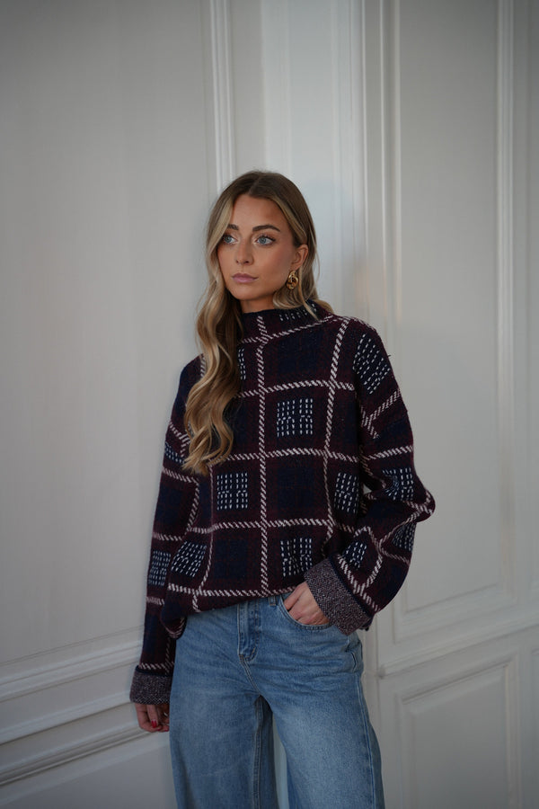 Maglione A Quadri - Nala Blu Marino